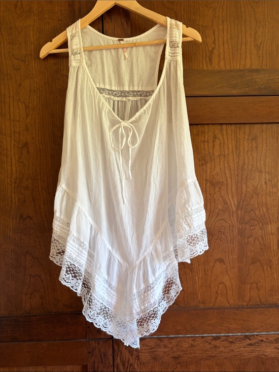 Free People Tops - Free People White Lace-Trim Sleeveless Tunic